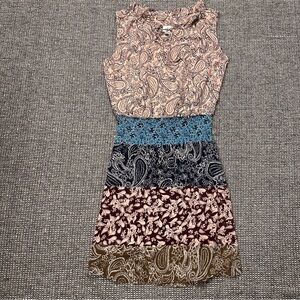 CAbi Paisley Print Mini Dress in Blue and Brown